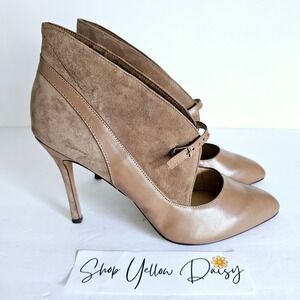 Nine West NWDREAMON Leather Suede Shootie Taupe Tan Pointed Toe Heel 10M Chic